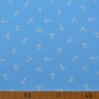 Baumwollstoff bedruckt mit weißen Ankern auf hellblauem Untergrund - 150 cm Breite Baumwollstoff bedruckt mit weißen Ankern auf hellblauem Untergrund - 150 cm Breite