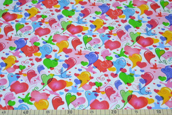 Glünz GmbH, Baumwoll Jersey, D435 Sina, vogel, bird, herz, heart, rainbow, regenbogen, bunt, multicolor