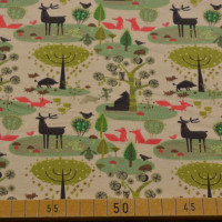 Vorschau: Baumwoll-Jersey mit Waldmotiv – Rehe, Füchse und Bäume auf cremefarbenem Hintergrund. Vorschau: Baumwoll-Jersey mit Waldmotiv – Rehe, Füchse und Bäume auf cremefarbenem Hintergrund.