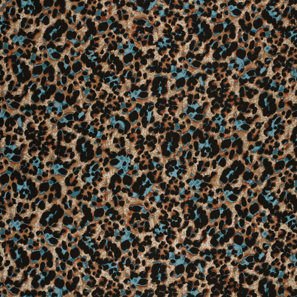 Viskose Twill Stoff mit Leopardenmuster in Blau, Schwarz und Beige – Hochwertiger Mode Stoff für kreative Nähprojekte