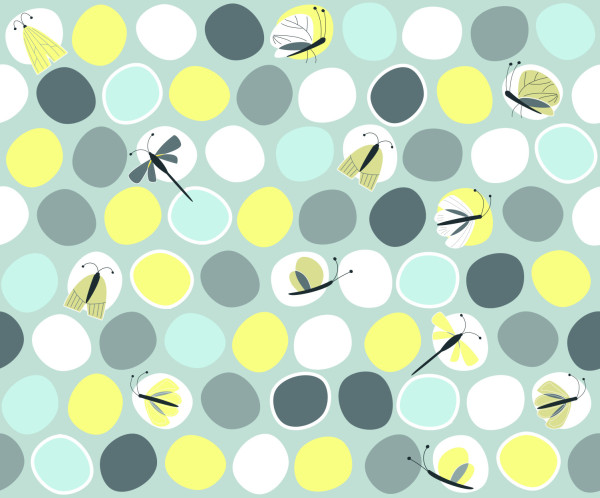 Glünz GmbH, Baumwoll Jersey, Blaubeerstern Butterflies H249, Schmetterling, motte, moth, libelle, dragonfly, mint, minze, gelb, yellow, grey, grau, blume, flower, veilchen, lilie, lily, frühling, spring