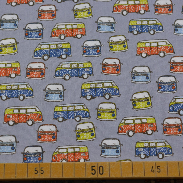 Baumwollstoff VW-Bus bunt – 100% Baumwolle | 145–150 cm breit, 110 g/m²