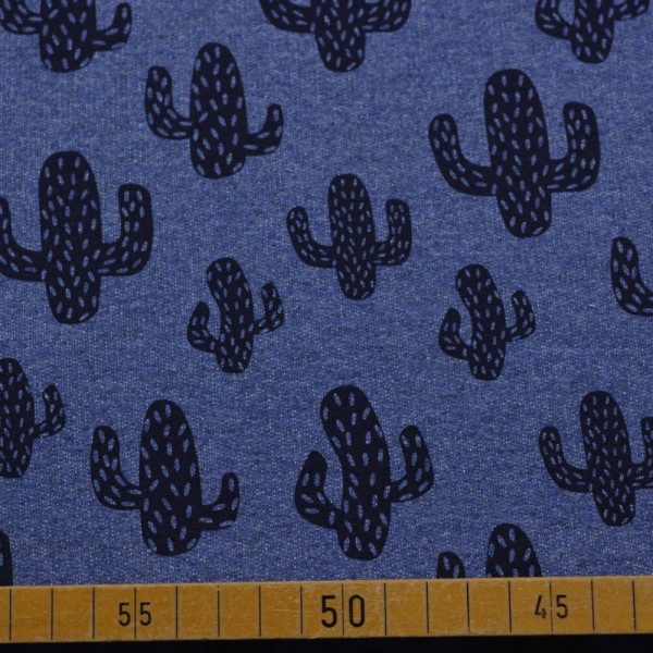 Baumwolljersey mit Kaktusmotiv in Blau | 62% Baumwolle – 145 cm breit, 250 g/m²