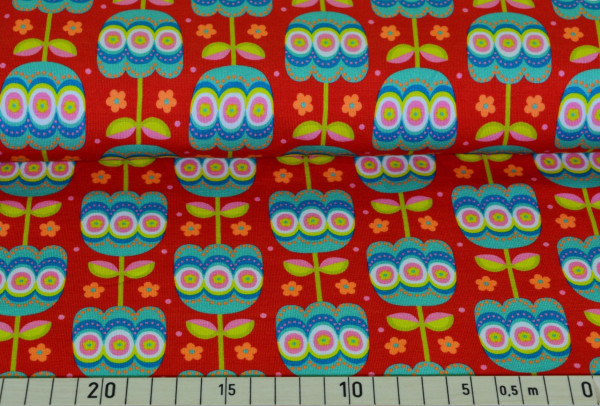 Baumwoll - Jersey Druck "Mandala Blume (rot)" - D199