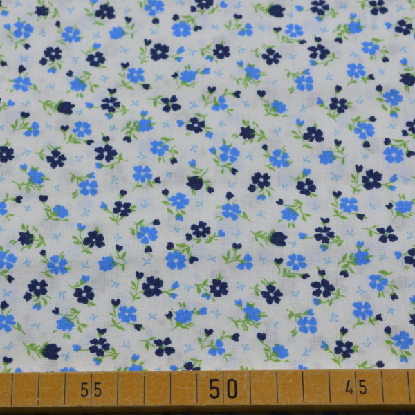 Baumwollstoff mit blauen Blümchen – Leichter Sommerstoff aus 100% Baumwolle