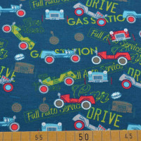 Retrocars Baumwolljersey: Vintage Rennwagen auf Marinegrund Retrocars Baumwolljersey: Vintage Rennwagen auf Marinegrund