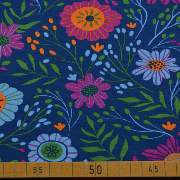 Baumwoll-Jersey – Buntes Blumenmuster, elastisch, Ökotex Standard 100, 150 cm breit