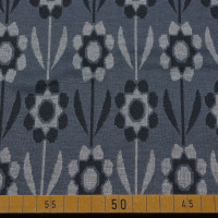 Floraler Stoff in Blau und Grau – Blumenmuster für elegante Kleidung und Accessoires, 150 cm breit, 280 g/m². Floraler Stoff in Blau und Grau – Blumenmuster für elegante Kleidung und Accessoires, 150 cm breit, 280 g/m².