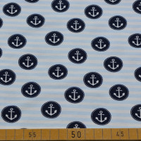Maritimer Baumwoll-Jersey Stoff mit Anker-Muster auf Hellblau - Weich und Elastisch Maritimer Baumwoll-Jersey Stoff mit Anker-Muster auf Hellblau - Weich und Elastisch