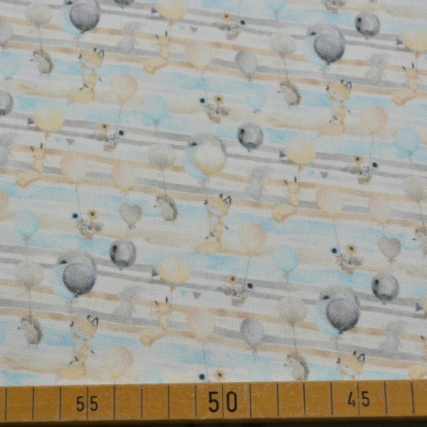 Dekostoff mit süßem Tier- und Ballonmotiv | 100% Baumwolle – 140 cm breit, 200 g/m²