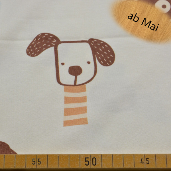 Baumwoll Jersey mit Hunde-Motiv aus 95 % Baumwolle und 5 % Elasthan – elastischer, weicher Jersey Stoff in 145 cm Breite für Kinderbekleidung, Shirts, Hosen und kreative Nähprojekte