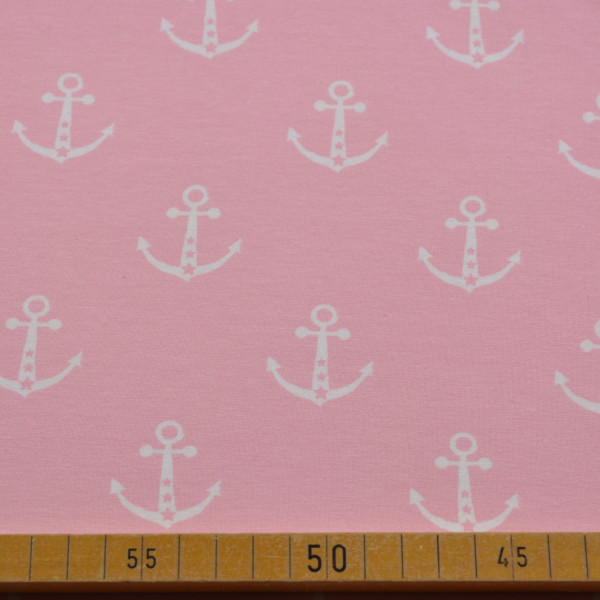 Rosa Baumwoll-Jersey mit Anker-Muster