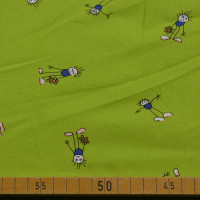 Baumwollstoff – Fröhliches Comic-Muster auf Grün | Hochwertiger Baumwollstoff Baumwollstoff – Fröhliches Comic-Muster auf Grün | Hochwertiger Baumwollstoff
