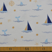 Baumwoll-Jersey mit Segelbooten und maritimem Design Baumwoll-Jersey mit Segelbooten und maritimem Design