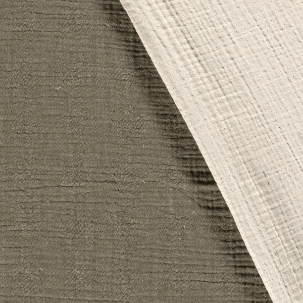 4-lagiger Musselin in Oliv-Beige – weicher, hautfreundlicher Stoff für Kleidung, Decken & Heimtextilien.
