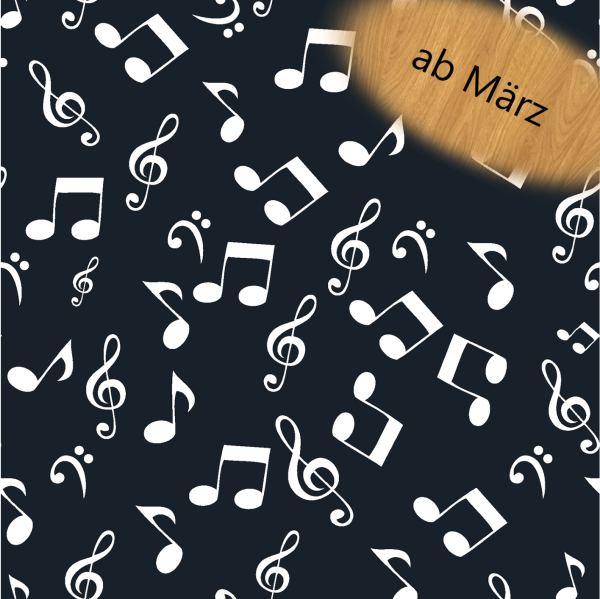 Leichter Baumwollstoff aus 100 % Baumwolle mit Musiknoten-Motiv in Schwarz-Weiß – feine Webware mit ca. 110 g/m² und 145–150 cm Breite für Dekoration, Taschen, Patchwork und kreative Nähprojekte