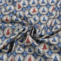 Vorschau: Maritime Baumwolle: Anker und Segelschiffe auf blauem Grund Vorschau: Maritime Baumwolle: Anker und Segelschiffe auf blauem Grund