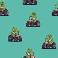 Baumwoll-Jersey mit Dino auf Traktor – bunter und elastischer Stoff für Kinderkleidung. Baumwoll-Jersey mit Dino auf Traktor – bunter und elastischer Stoff für Kinderkleidung.