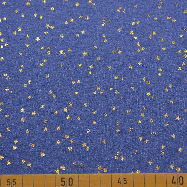 Goldene Sterne French Terry Stoff - Marineblau mit Glitzerdetails