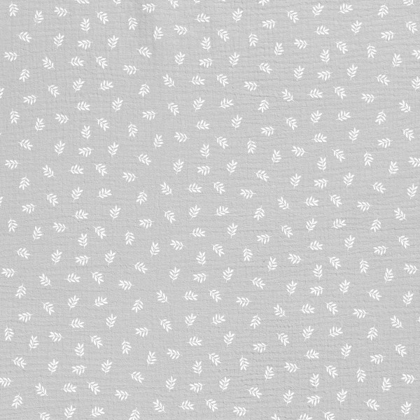 Glünz GmbH, Baumwoll Musselin, Blatt, Zweig, Z1563, grau, grey