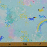 Baumwolljersey mit Einhörnern & Regenbögen | Türkiser Kinderstoff mit Fantasiemotiv Baumwolljersey mit Einhörnern & Regenbögen | Türkiser Kinderstoff mit Fantasiemotiv