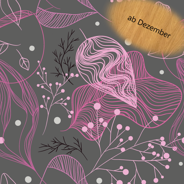 French Terry angeraut – Blättermuster Grau/Rosa, 92 % Baumwolle 8 % Elasthan, 150 cm, 250 g/m²
